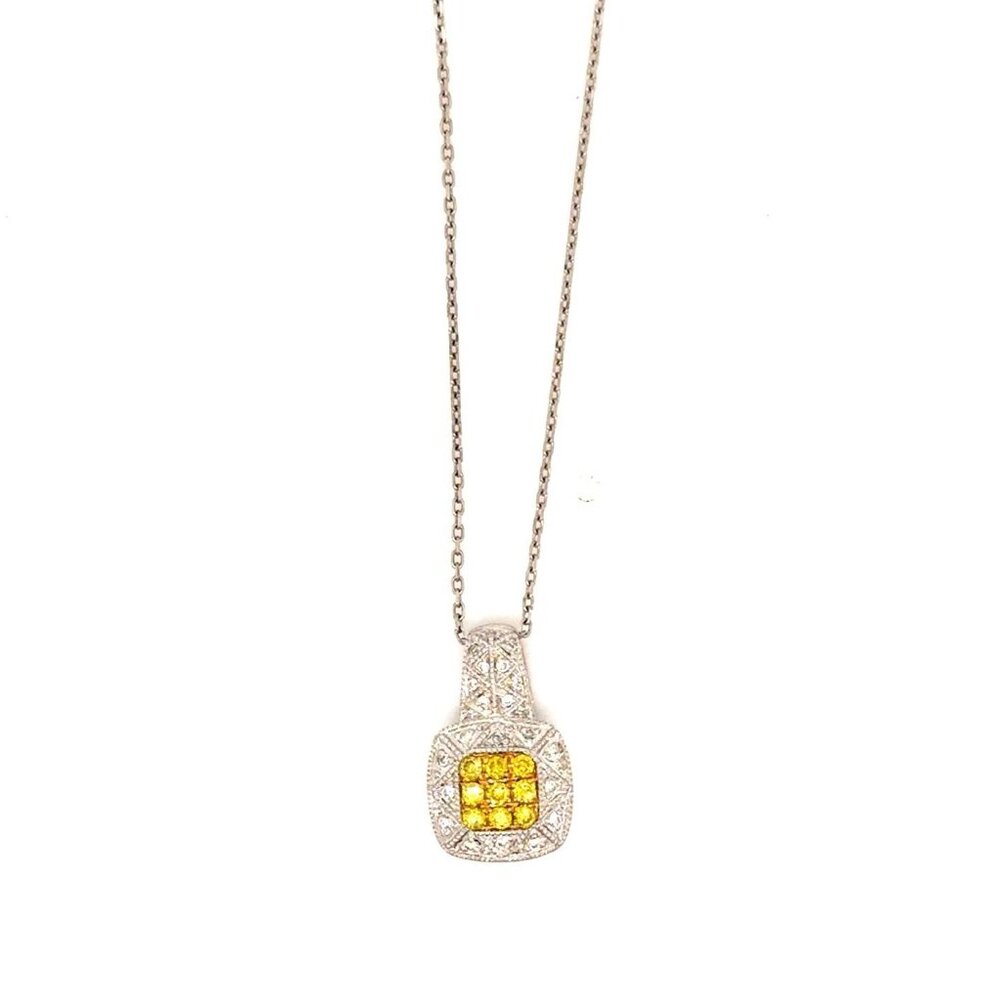 Stunning 14K‎ Gold Yellow & White Diamonds Square Necklace